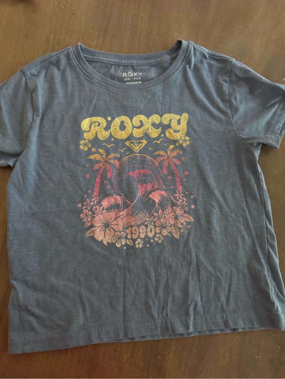 Roxy Girl Tee  NWOT - Girls - Size Medium (8) Blue Tropical
